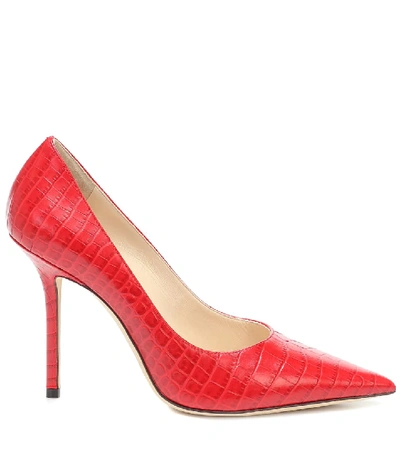 Shop Jimmy Choo Love 100 Croc-effect Leather Pumps In Red