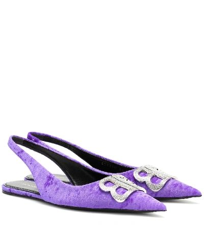 Shop Balenciaga Bb Velour Slingback Ballet Flats In Purple