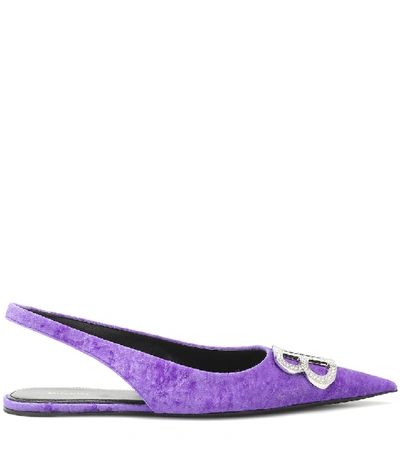 Shop Balenciaga Bb Velour Slingback Ballet Flats In Purple