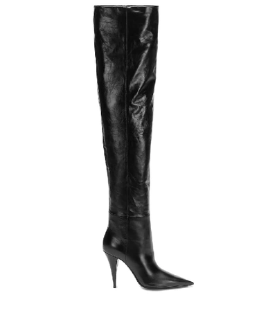 Shop Saint Laurent Kiki 100 Leather Over-the-knee Boots In Black