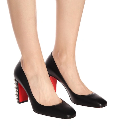 Shop Christian Louboutin Donna Stud Spikes 85 Leather Pumps In Black