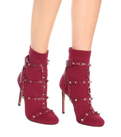Shop Valentino Rockstud Bodytech Ankle Boots In Red