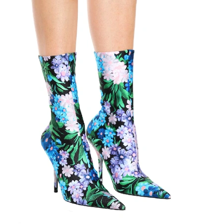 Shop Balenciaga Knife Floral-printed Ankle Boots In Multicoloured