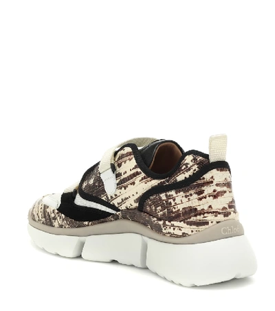 Shop Chloé Sonnie Snake-effect Leather Sneakers In Beige