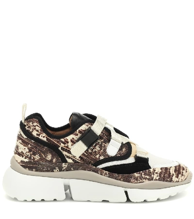 Shop Chloé Sonnie Snake-effect Leather Sneakers In Beige