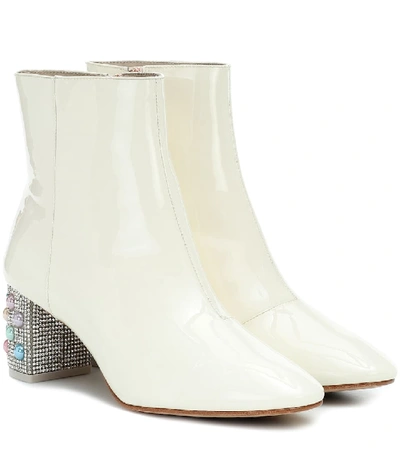 Shop Sophia Webster Toni Embellished Leather Ankle Boot In White