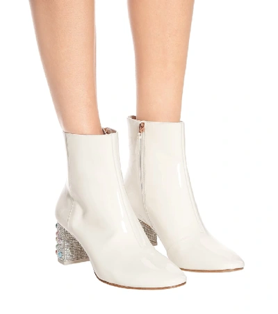 Shop Sophia Webster Toni Embellished Leather Ankle Boot In White