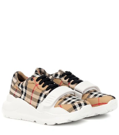 Shop Burberry Regis Checked Sneakers In Multicoloured