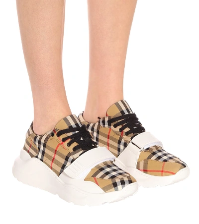Shop Burberry Regis Checked Sneakers In Multicoloured
