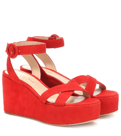 Shop Gianvito Rossi Billie Suede Platform Sandals In Red