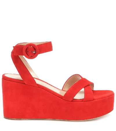 Shop Gianvito Rossi Billie Suede Platform Sandals In Red