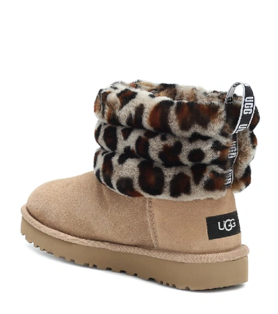 Shop Ugg Fluff Mini Suede Ankle Boots In Beige