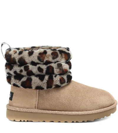 Shop Ugg Fluff Mini Suede Ankle Boots In Beige