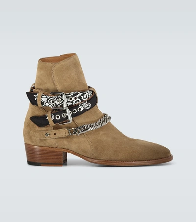 Shop Amiri Bandana Buckle Ankle Boots In Beige