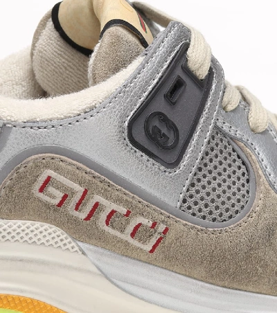 Shop Gucci Ultrapace Leather Sneakers In Silver