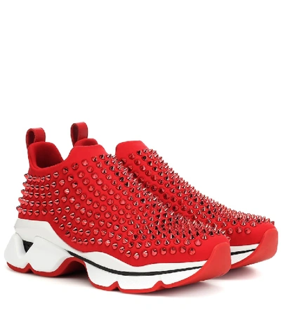 Shop Christian Louboutin Spike Sock Sneakers In Red