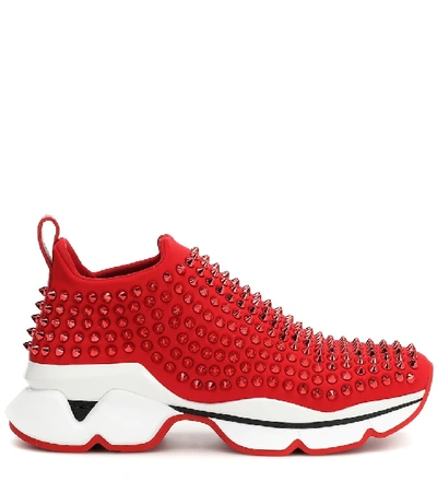 Shop Christian Louboutin Spike Sock Sneakers In Red