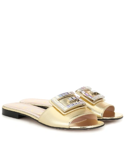 Shop Gucci Metallic Leather Slides In Gold