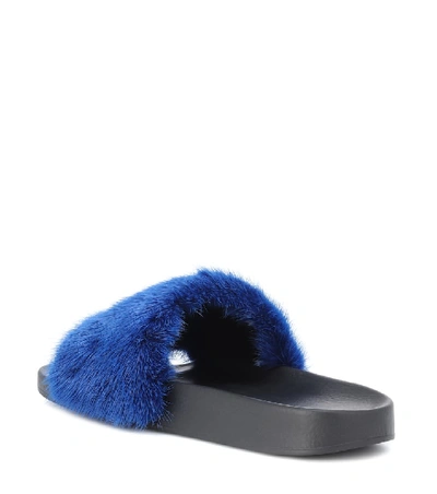 Shop Givenchy Mink Fur Slides In Blue