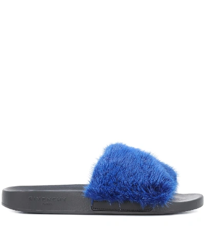 Shop Givenchy Mink Fur Slides In Blue