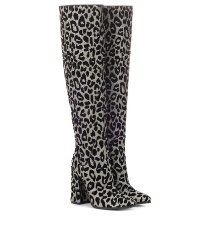 Shop Dolce & Gabbana Leopard Over-the-knee Boots In Silver
