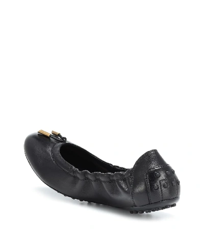 Shop Tod's Leather Ballet Flats In Black