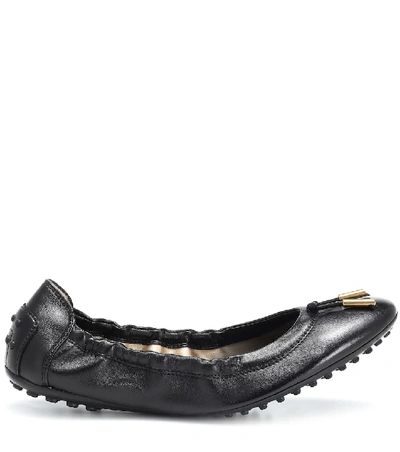 Shop Tod's Leather Ballet Flats In Black
