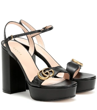 Shop Gucci Marmont Leather Platform Sandals In Black