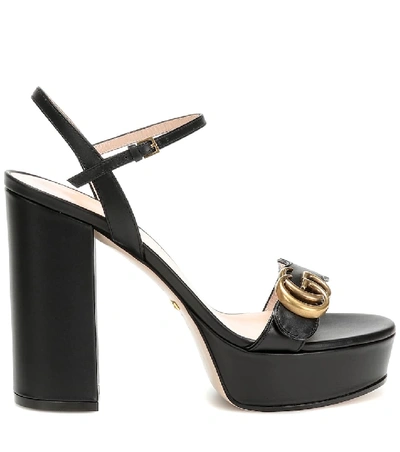 Shop Gucci Marmont Leather Platform Sandals In Black