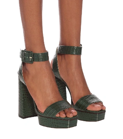Shop Jimmy Choo Jax 125 Leather Platform Sandals In Green
