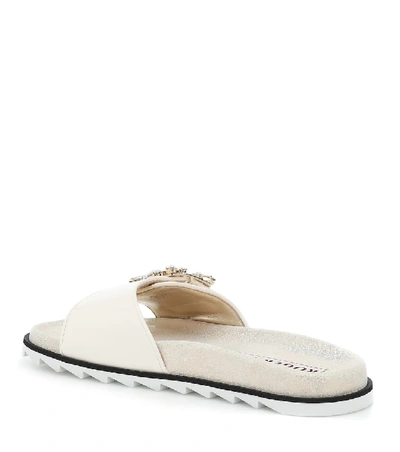 Shop Roger Vivier Slidy Viv' Mini Broche Leather Sandals In White