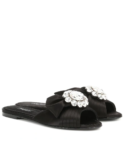 Shop Dolce & Gabbana Embellished Satin Slides In Black