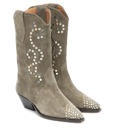 Shop Isabel Marant Duerto Embellished Suede Boots In Beige