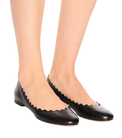 Shop Chloé Lauren Leather Ballet Flats In Black