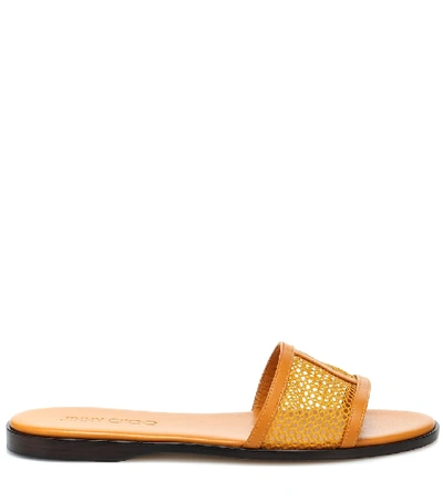 Shop Jimmy Choo Minea Leather-trimmed Mesh Slides In Yellow