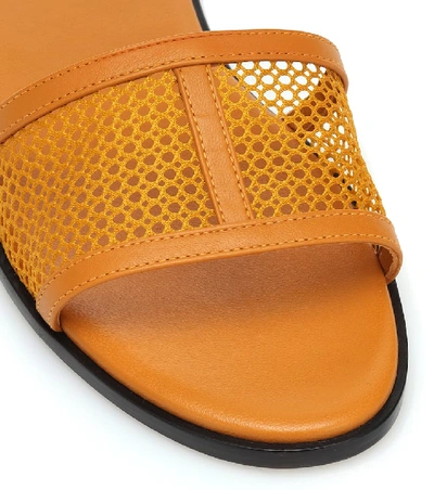 Shop Jimmy Choo Minea Leather-trimmed Mesh Slides In Yellow