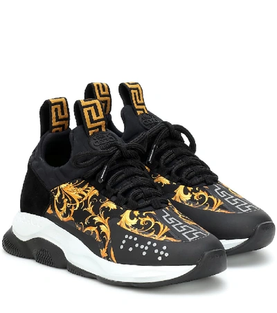 Shop Versace Cross Chainer Printed Sneakers In Black