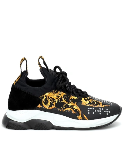 Shop Versace Cross Chainer Printed Sneakers In Black