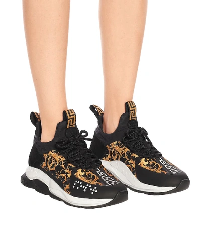 Shop Versace Cross Chainer Printed Sneakers In Black