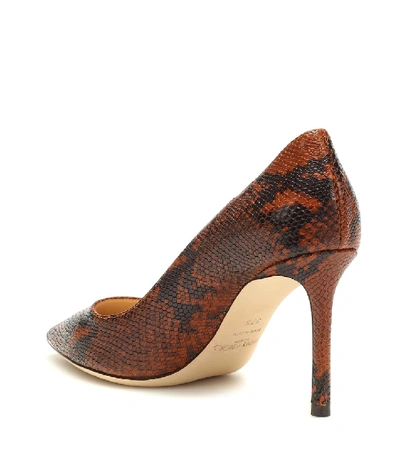 Shop Jimmy Choo Romy 85 Snake-effect Leather Pumps In Brown