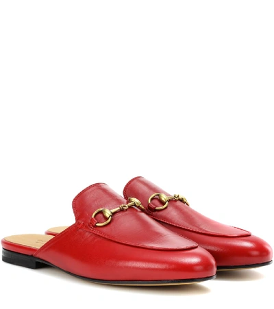 Shop Gucci Princetown Leather Slippers In Red