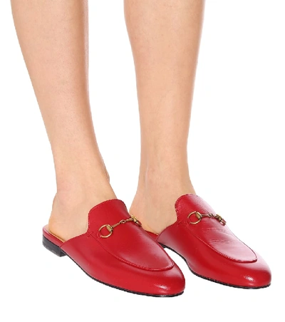 Shop Gucci Princetown Leather Slippers In Red