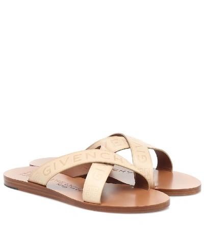 Shop Givenchy 4g Logo Leather Sandals In Beige