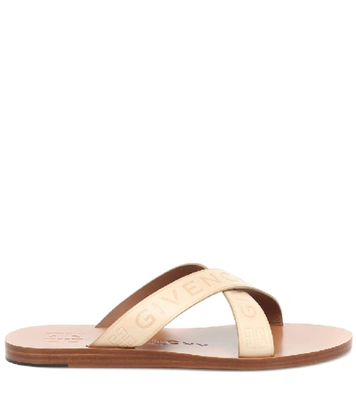 Shop Givenchy 4g Logo Leather Sandals In Beige