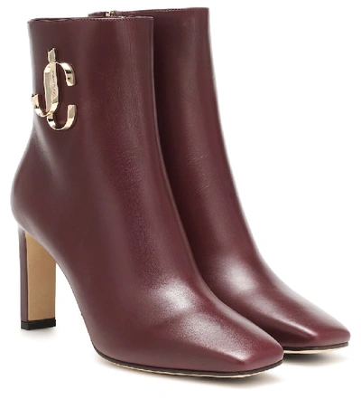 Shop Jimmy Choo Minori 85 Leather Ankle Boots In Red