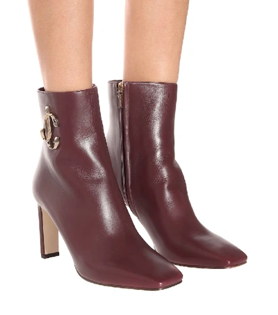 Shop Jimmy Choo Minori 85 Leather Ankle Boots In Red