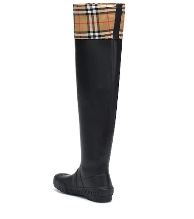 Shop Burberry Check And Rubber Boots In Black