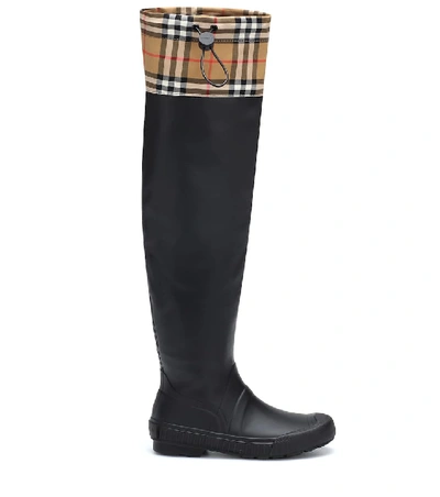 Shop Burberry Check And Rubber Boots In Black