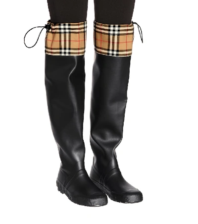 Shop Burberry Check And Rubber Boots In Black