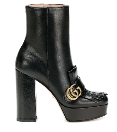 Shop Gucci Marmont Leather Ankle Boots In Black